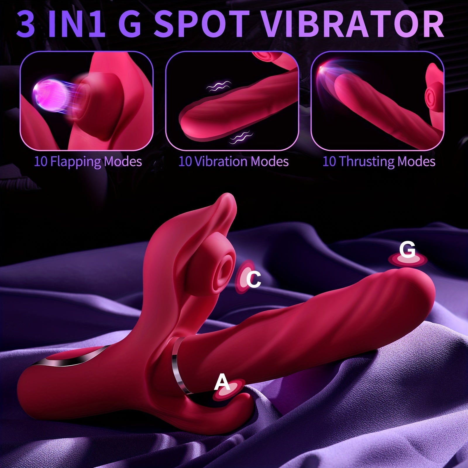 [Rechargeable Bunny Vibrator] Rechargeable 3-in-1 AAV G-Spot Bunny Vibrator | 30 Modes USB Powered Clitoral Stimulator, 1200mAh Lithium Battery, 3-Point Stimulus Telescopic Impact for Women, Couples Adult Toy