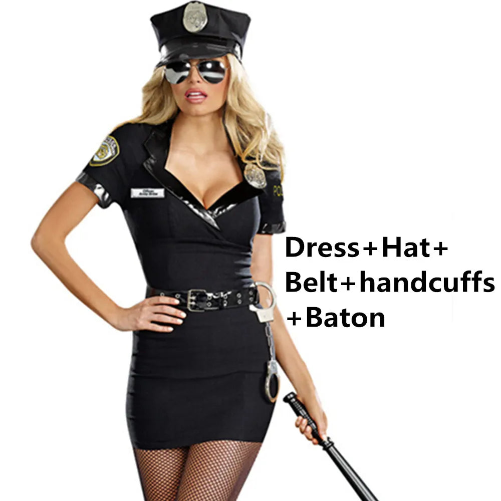 Costume de policière sexy pour adulte, tenue de policier avec accessoires, déguisement de carnaval, combinaison de fête