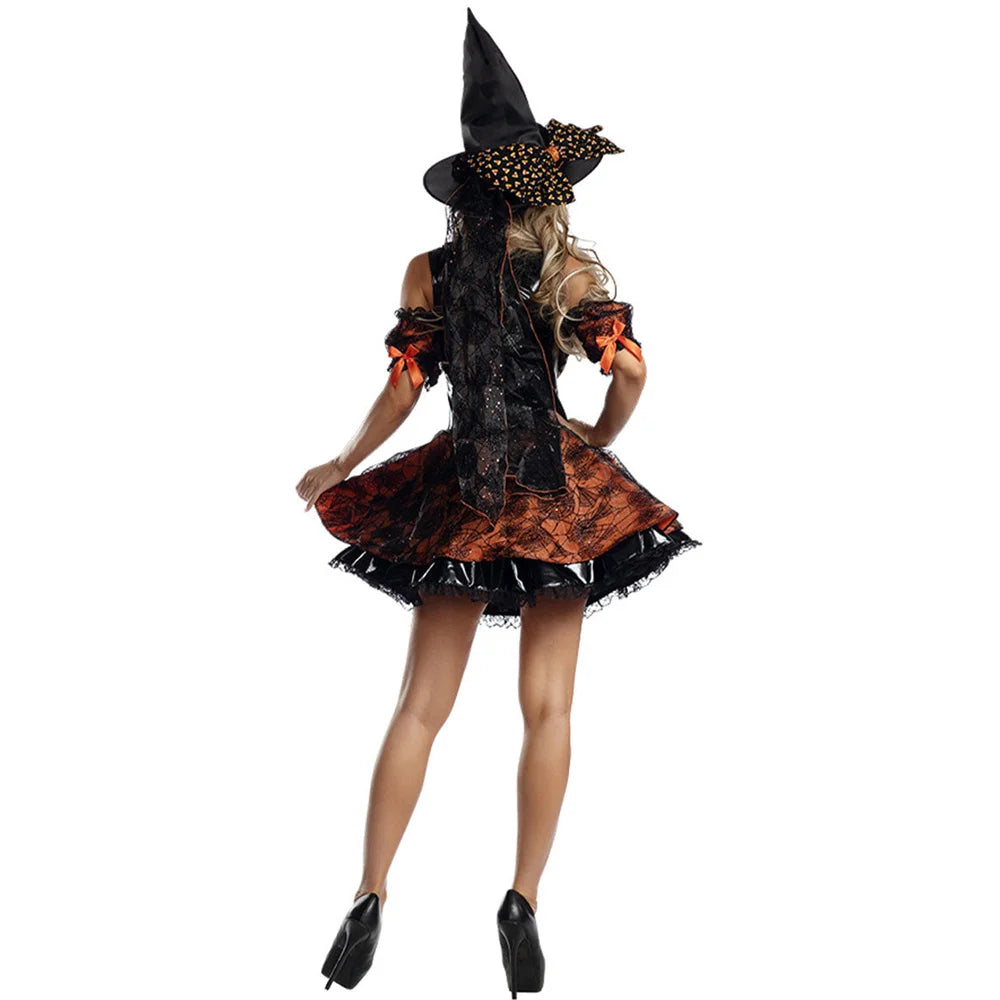 Costume de sorcière violette sexy pour femme, tenue de carnaval, déguisement de cosplay avec chapeau, pour Halloween