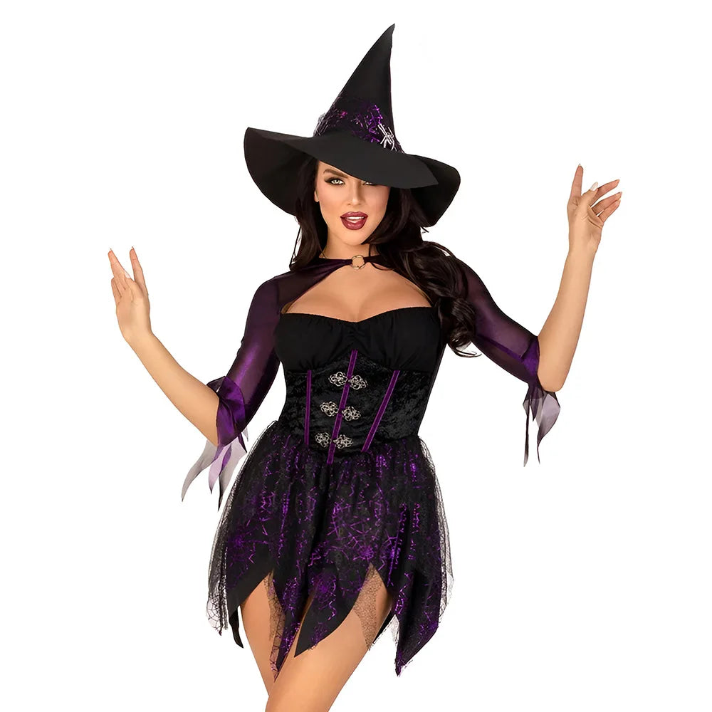 Sexy Witch Cosplay Costumes for Women Halloween Party Role Playing Dress Hat Outfits Adults Performese Clothes