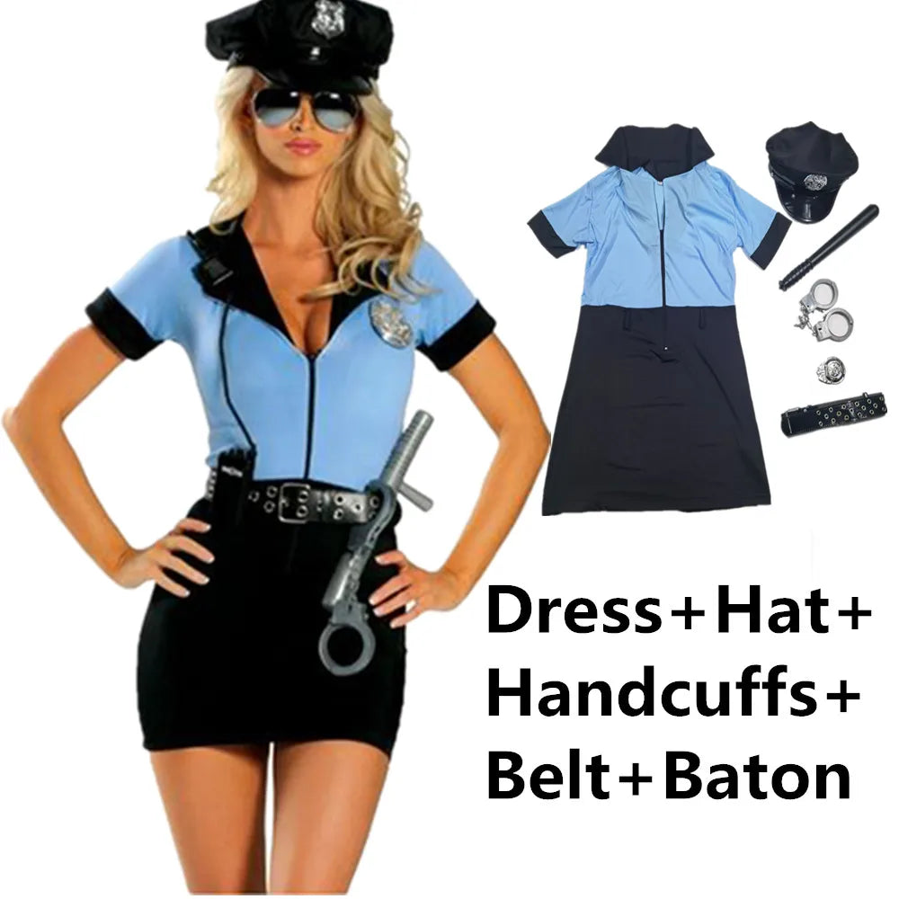 Costume de policière sexy pour adulte, tenue de policier avec accessoires, déguisement de carnaval, combinaison de fête