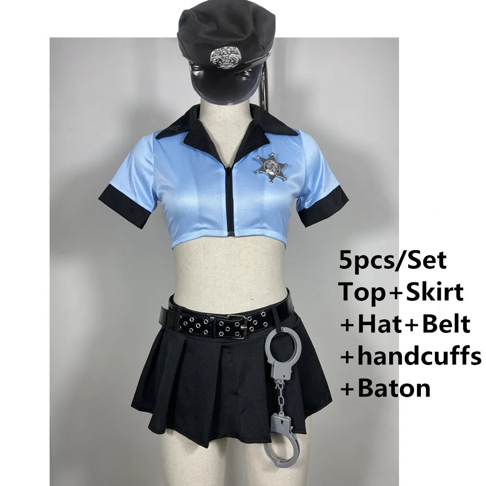 Costume de policière sexy pour adulte, tenue de policier avec accessoires, déguisement de carnaval, combinaison de fête