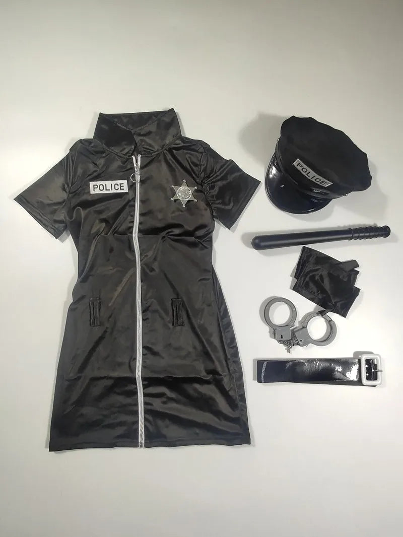 Costume de policière sexy pour adulte, tenue de policier avec accessoires, déguisement de carnaval, combinaison de fête