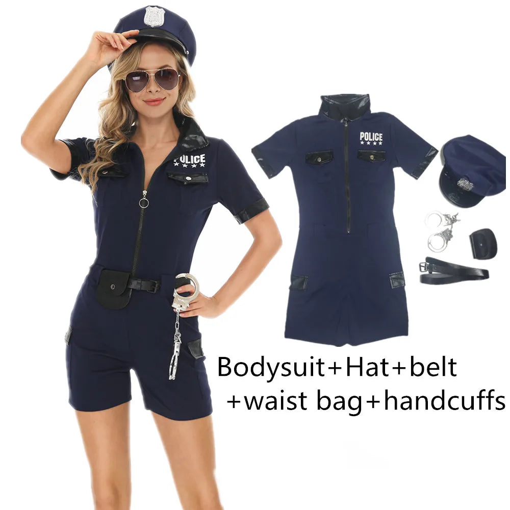 Costume de policière sexy pour adulte, tenue de policier avec accessoires, déguisement de carnaval, combinaison de fête