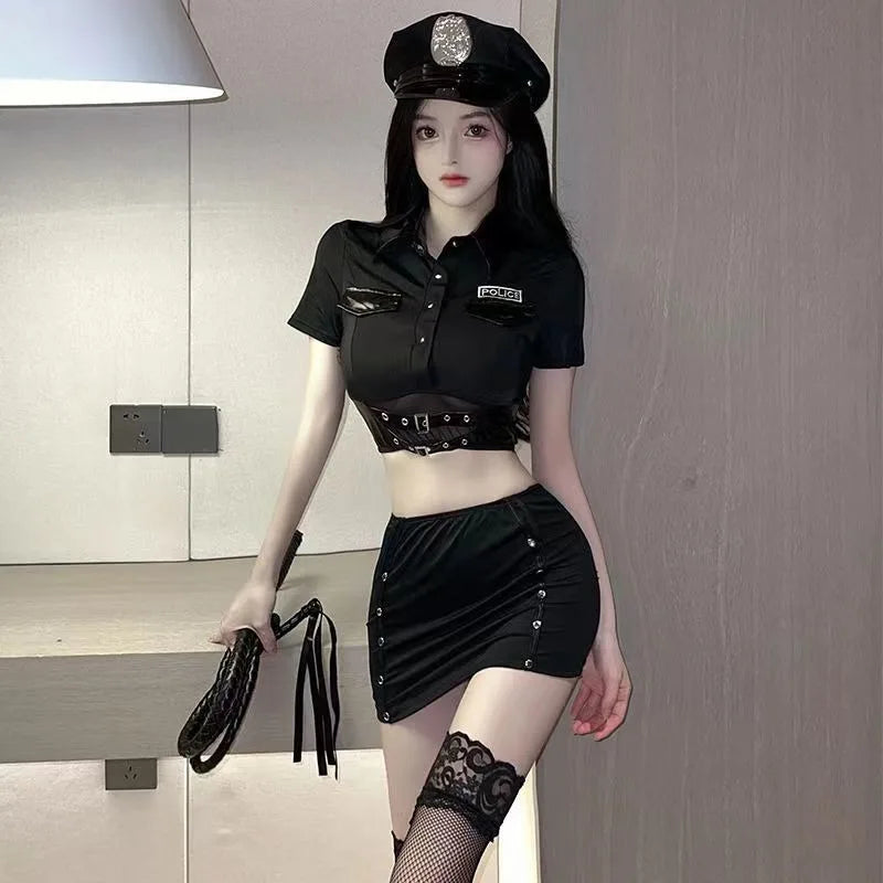 Ladies' Sexy Lingerie Sexy Role-playing Uniform Seductive Hollow Out Skirt Hot Policewoman Nightclub Flirting Suit