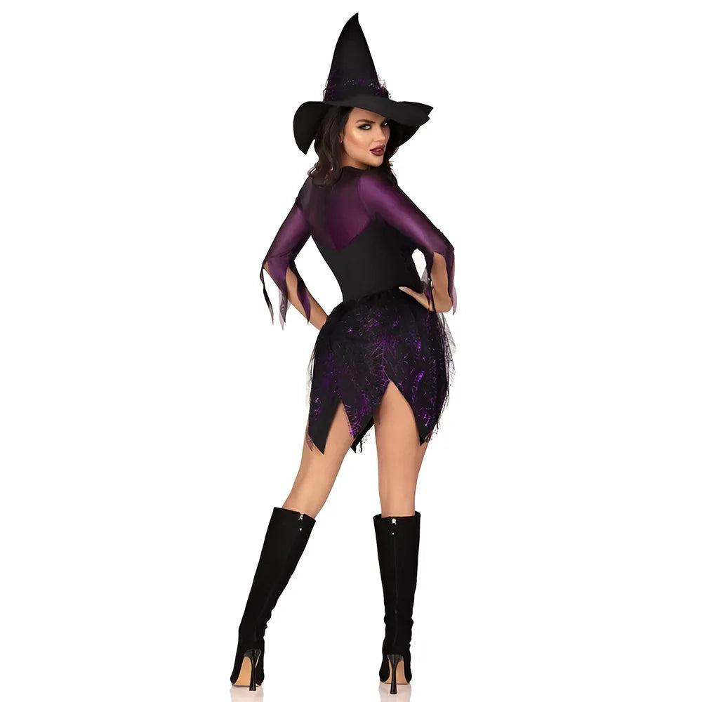 Sexy Witch Cosplay Costumes for Women Halloween Party Role Playing Dress Hat Outfits Adults Performese Clothes