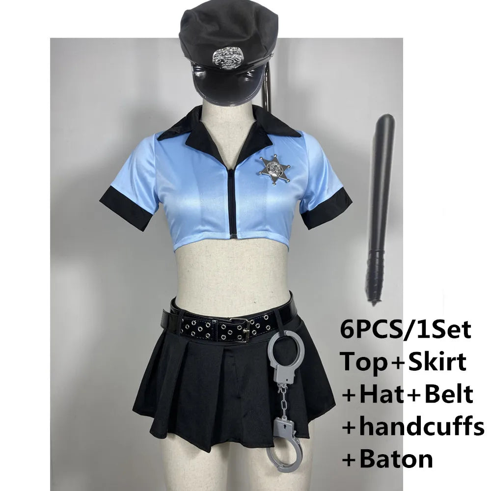Costume de policière sexy pour adulte, tenue de policier avec accessoires, déguisement de carnaval, combinaison de fête