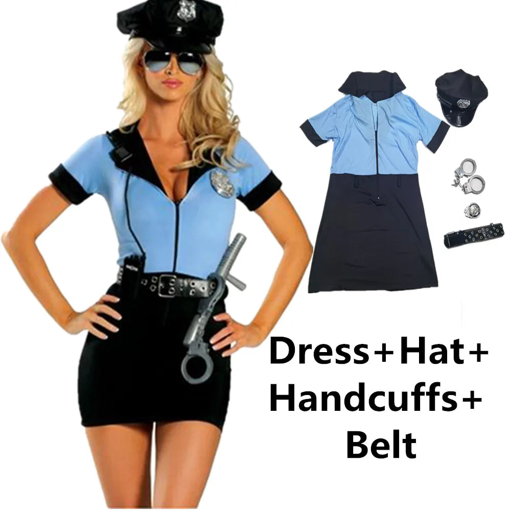 Costume de policière sexy pour adulte, tenue de policier avec accessoires, déguisement de carnaval, combinaison de fête