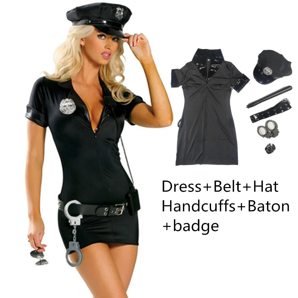 Costume de policière sexy pour adulte, tenue de policier avec accessoires, déguisement de carnaval, combinaison de fête