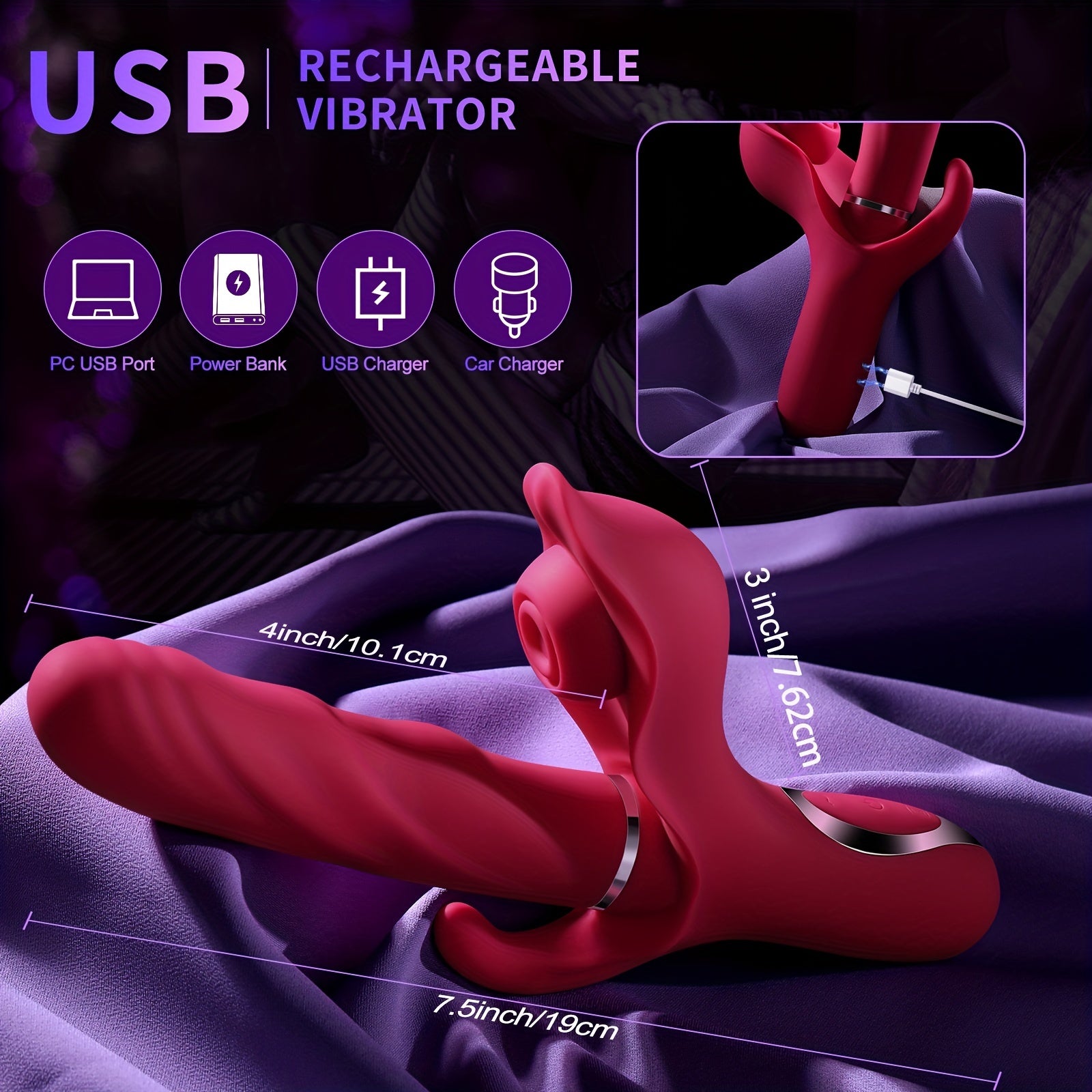 [Rechargeable Bunny Vibrator] Rechargeable 3-in-1 AAV G-Spot Bunny Vibrator | 30 Modes USB Powered Clitoral Stimulator, 1200mAh Lithium Battery, 3-Point Stimulus Telescopic Impact for Women, Couples Adult Toy
